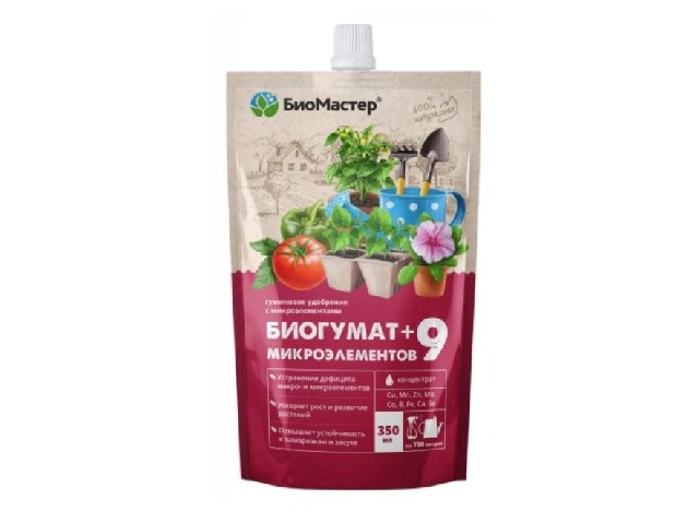 + 9 Микроэлементов. Гуминовое удобрение с микроэлементами (термо-пак 350 мл.) БиоМастер